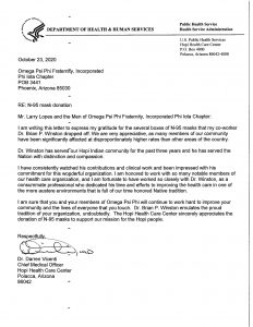 Letter from Dr. Vicenti thanking the frat for the donated N-95masks